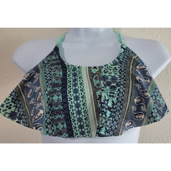Arizona Blue Teal Flounce Halter Bikini Top Medium Braided Back Strap - Picture 1 of 5
